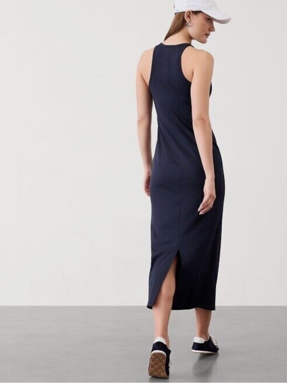 Athleta Signature Rib Maxi Dress Black City Athleisure Casual Minimalist Size S